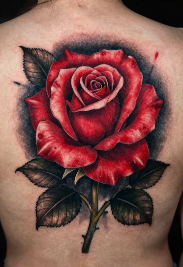 16 Black and Red Rose Tattoo Ideas With Bold Contrast - 10. Red Rose with Black Background 1