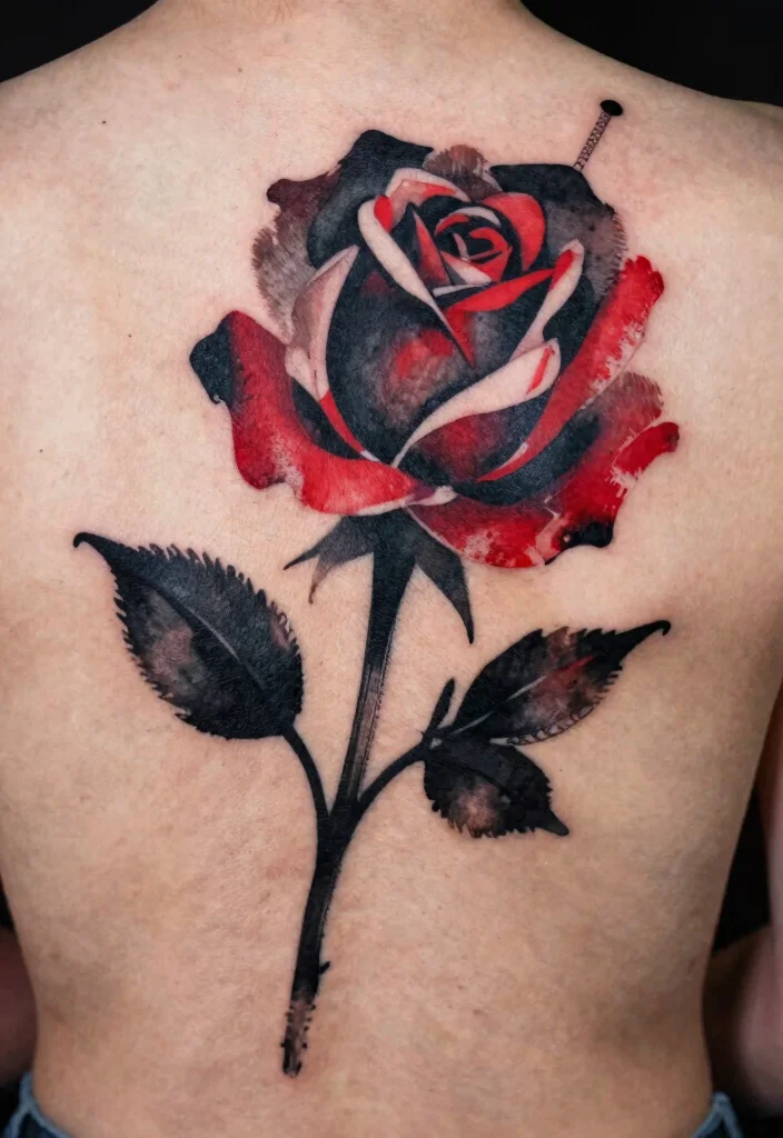 16 Black and Red Rose Tattoo Ideas With Bold Contrast - 16. Abstract Black and Red Roses 1