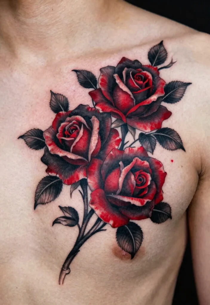 16 Black and Red Rose Tattoo Ideas With Bold Contrast - 8. Intertwined Black and Red Roses 1