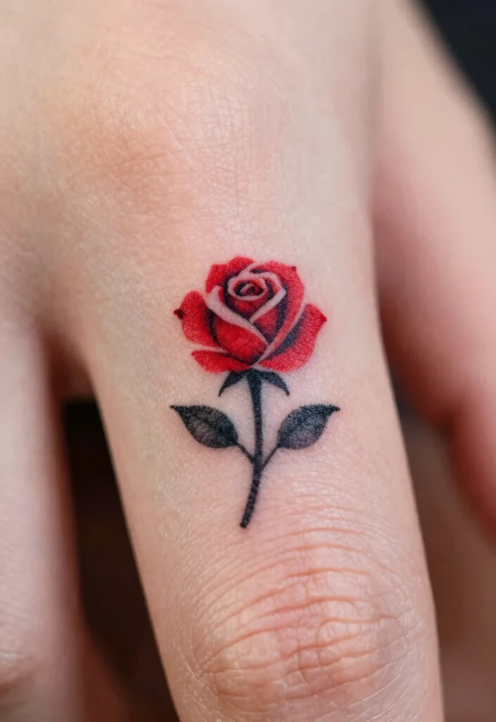 16 Black and Red Rose Tattoo Ideas With Bold Contrast - 9. Tiny Black and Red Rose 1