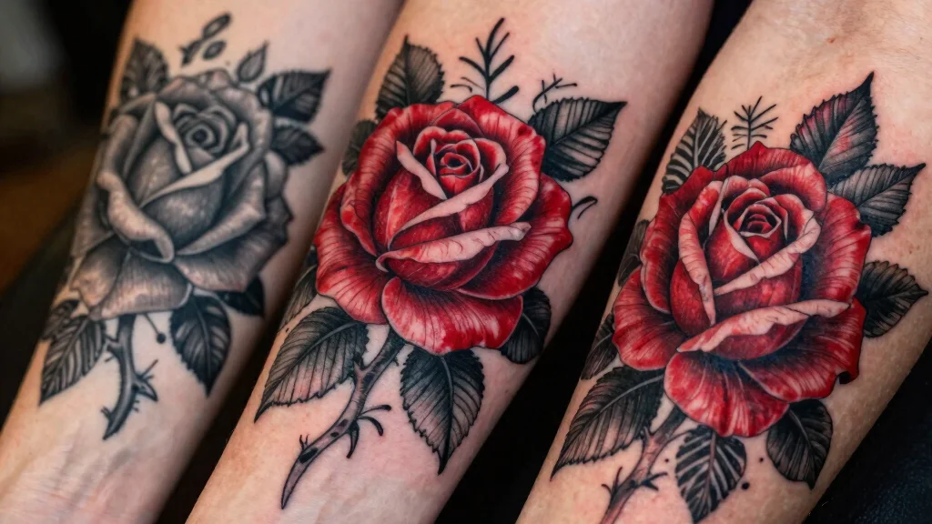 16 Black and Red Rose Tattoo Ideas With Bold Contrast