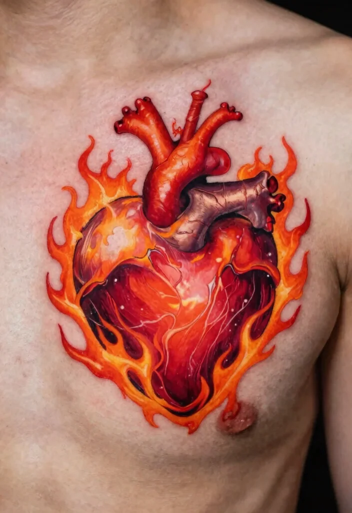 16 Dark Heart Tattoo Ideas With Moody Aesthetic - 12. Heart with Fire 1