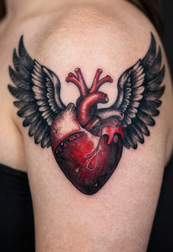 16 Dark Heart Tattoo Ideas With Moody Aesthetic - 3. Dark Heart with Wings 1