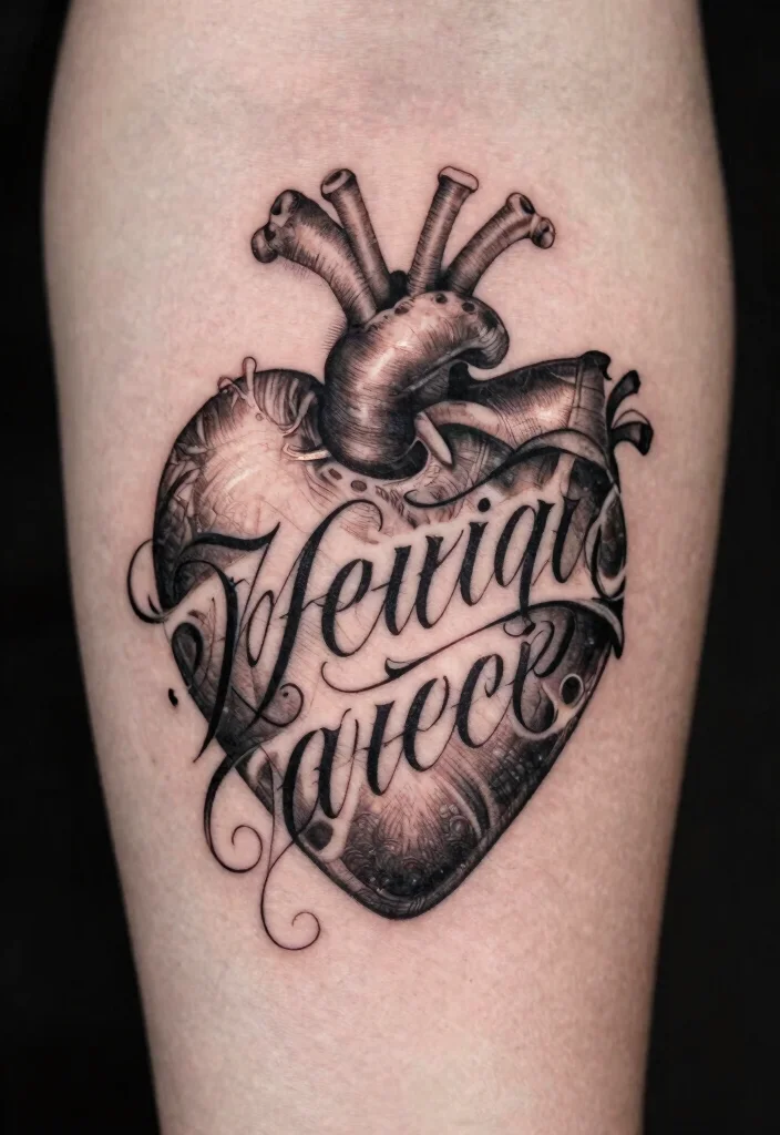 16 Dark Heart Tattoo Ideas With Moody Aesthetic - 4. Gothic Script Heart 1
