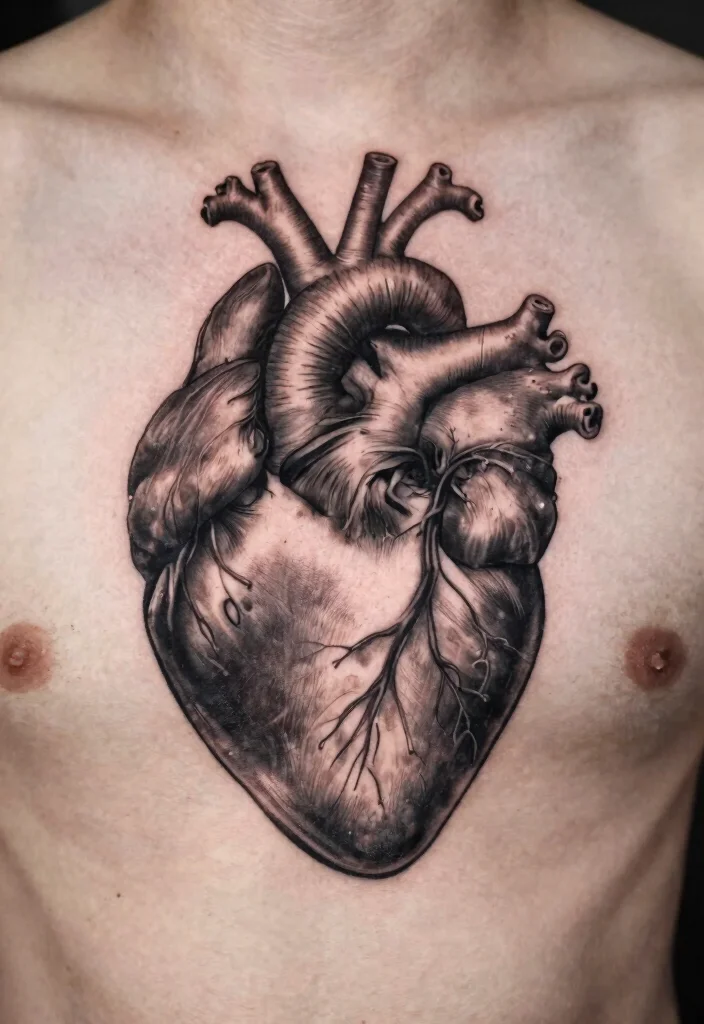 16 Dark Heart Tattoo Ideas With Moody Aesthetic - 5. Anatomical Heart with Shadows 1