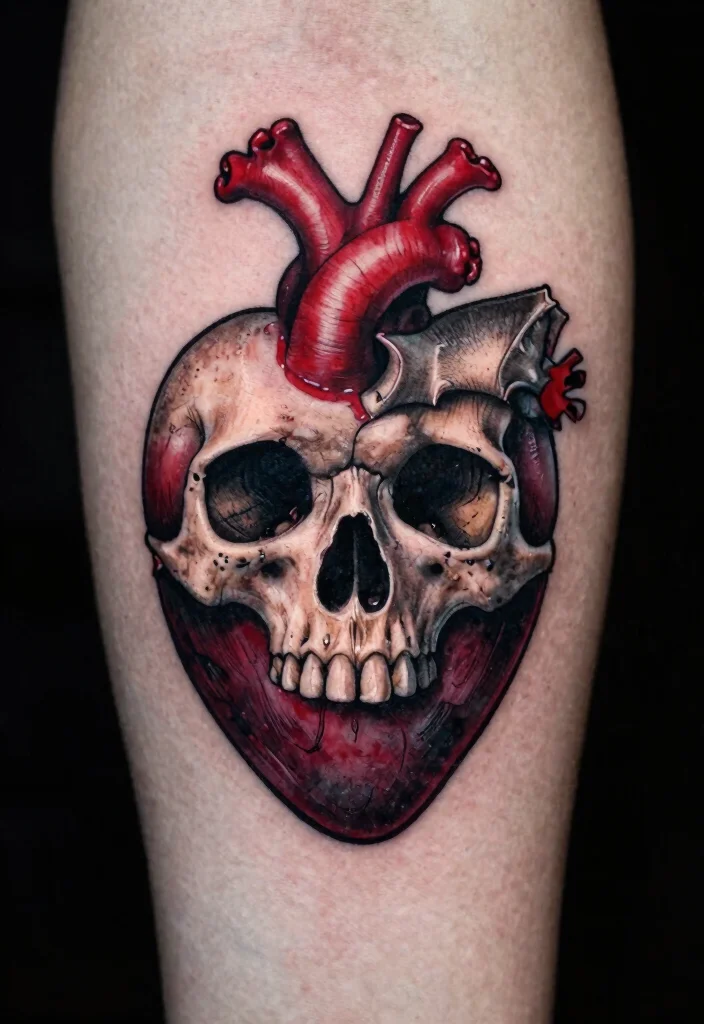 16 Dark Heart Tattoo Ideas With Moody Aesthetic - 6. Heart Encased in a Skull 1
