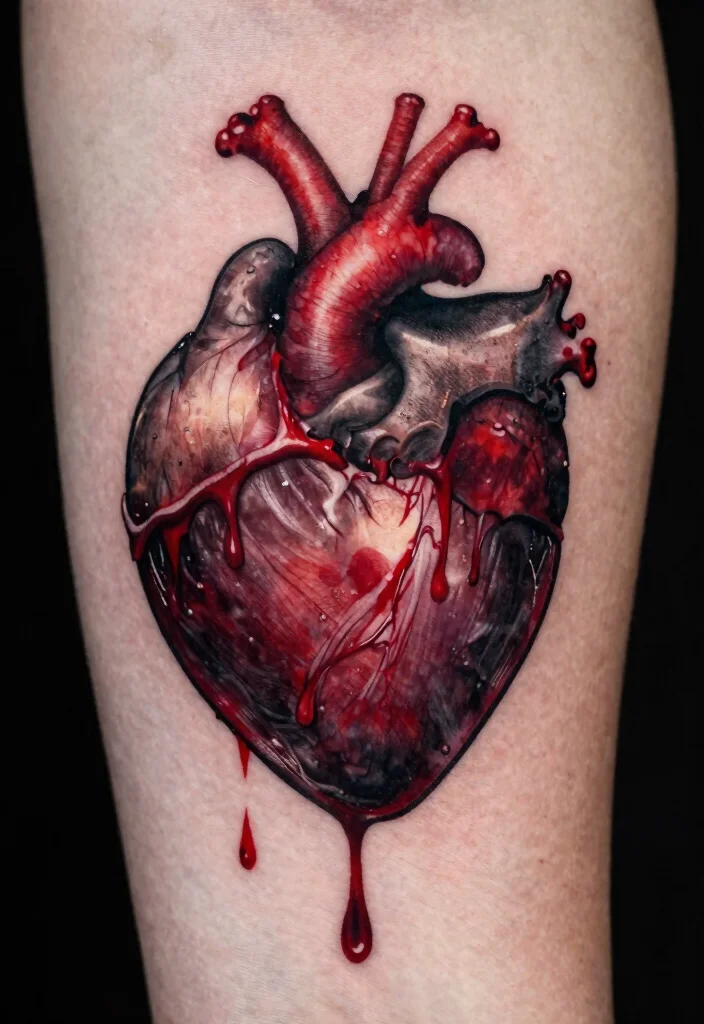 16 Dark Heart Tattoo Ideas With Moody Aesthetic - 9. Heart with Blood Drips 1