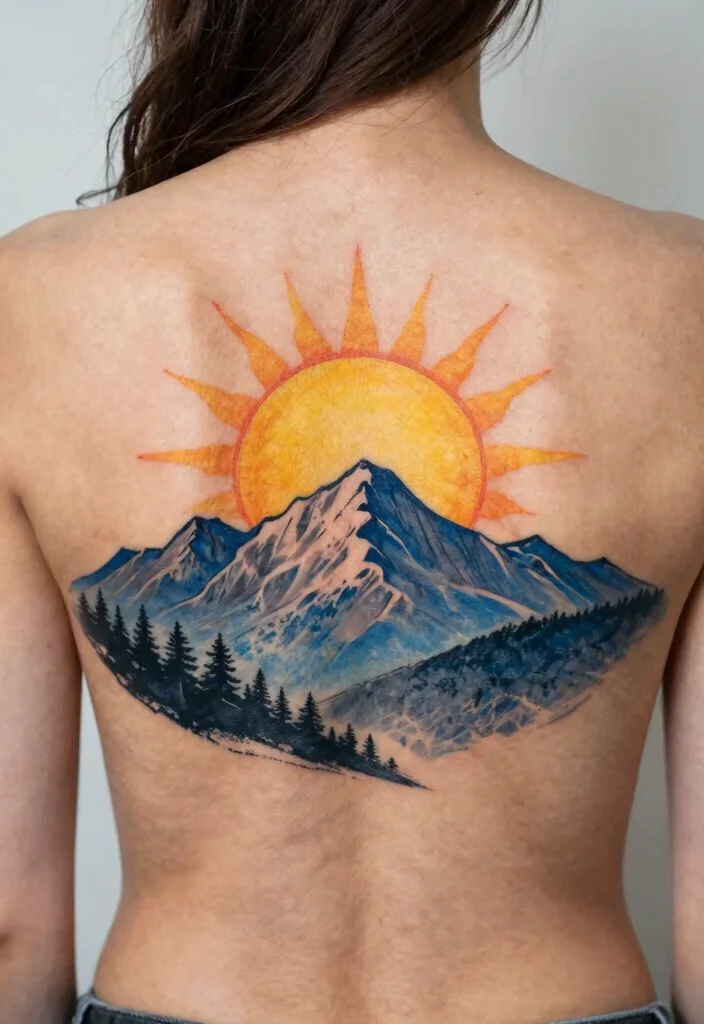16 Filipino Sun Tattoo Women Ideas With Cultural Pride - 11. Sun over Mountains: Natural Beauty 1
