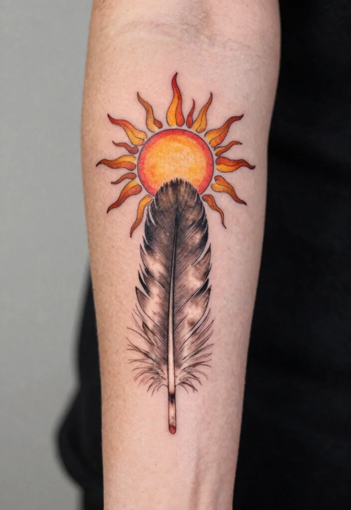 16 Filipino Sun Tattoo Women Ideas With Cultural Pride - 13. Sun with Feather: Freedom and Spirit 1