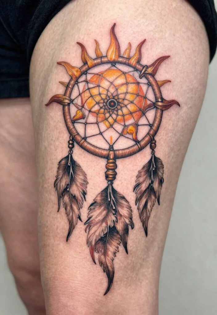 16 Filipino Sun Tattoo Women Ideas With Cultural Pride - 15. Sun and Dreamcatcher: Protection and Dreams 1