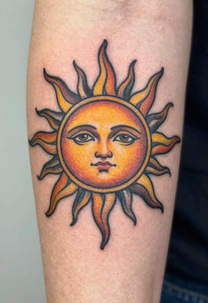 16 Filipino Sun Tattoo Women Ideas With Cultural Pride - 16. Vintage Sun: Nostalgic Charm 1