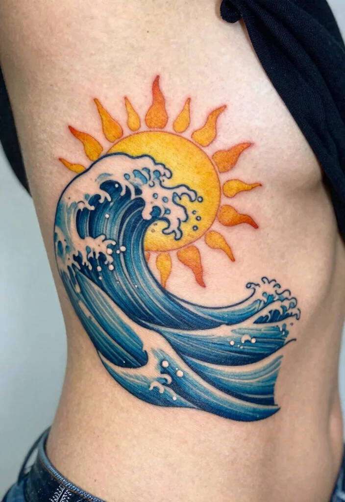 16 Filipino Sun Tattoo Women Ideas With Cultural Pride - 2. Sun and Waves: Connecting Elements 1