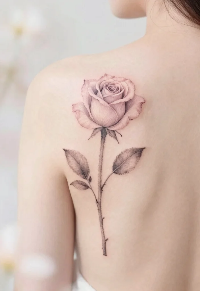 16 Flower Tattoo on Back Ideas With Elegant Flow - 1. Single Stem Rose 1