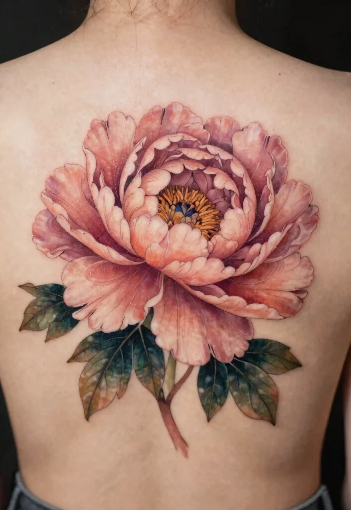 16 Flower Tattoo on Back Ideas With Elegant Flow - 10. Peony Perfection 1