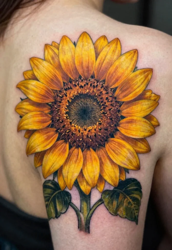 16 Flower Tattoo on Back Ideas With Elegant Flow - 11. Sunflower Sunshine 1