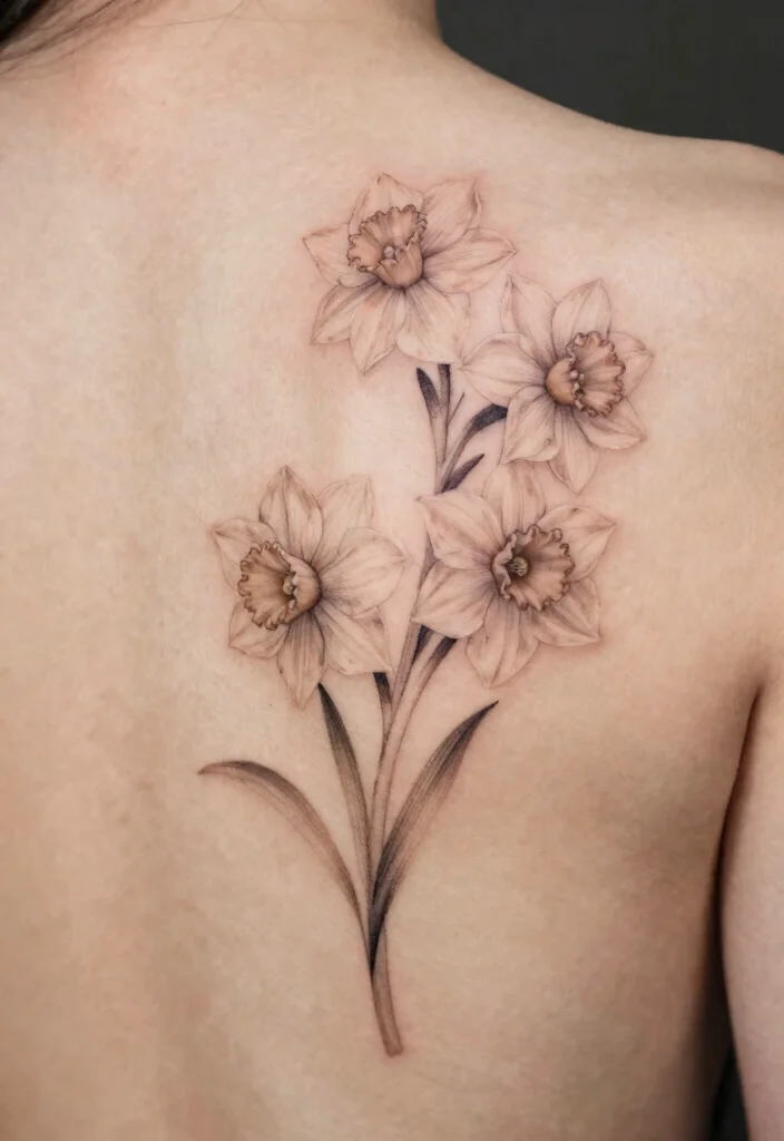 16 Flower Tattoo on Back Ideas With Elegant Flow - 12. Narcissus Elegance 1