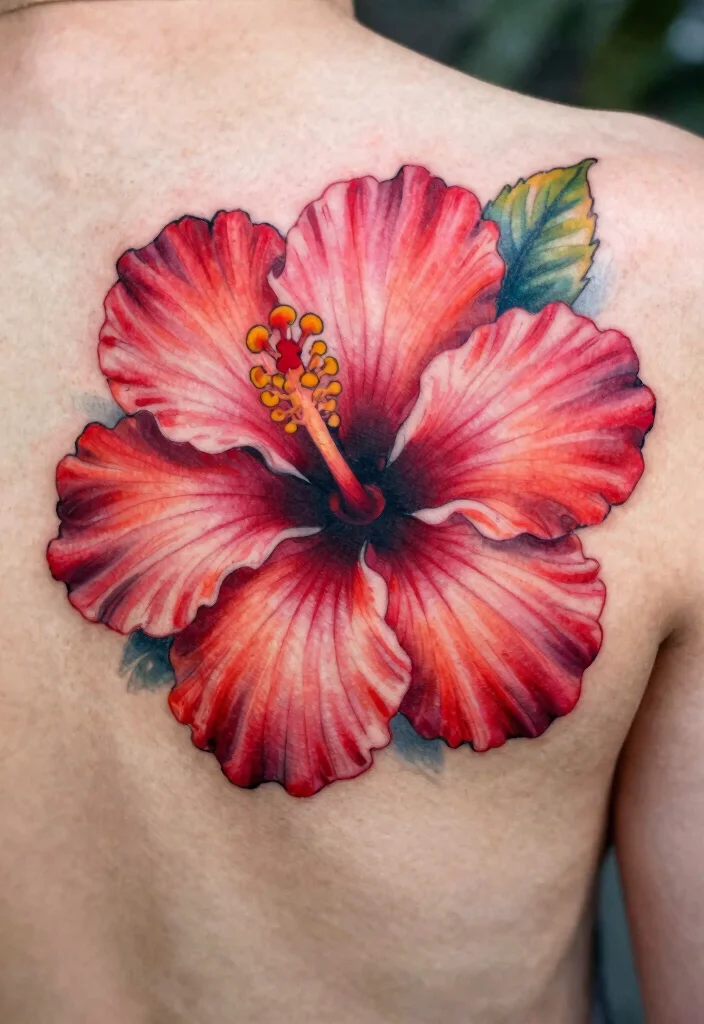 16 Flower Tattoo on Back Ideas With Elegant Flow - 5. Hibiscus Cheer 1