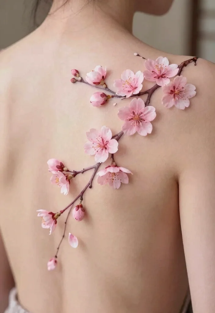 16 Flower Tattoo on Back Ideas With Elegant Flow - 7. Cherry Blossom Dreams 1