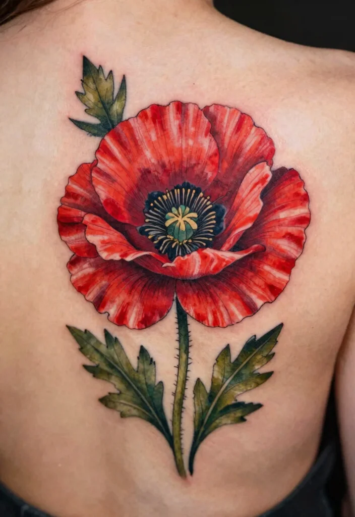 16 Flower Tattoo on Back Ideas With Elegant Flow - 8. Poppy Passion 1