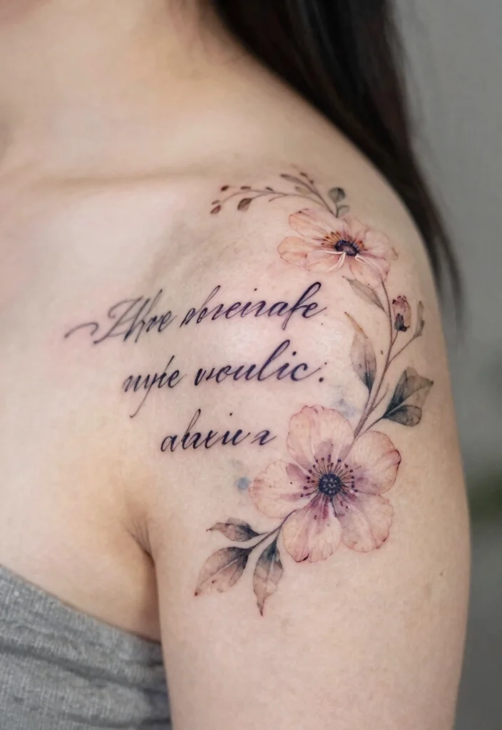 16 Flower on Shoulder Tattoo Ideas With Soft Feminine Detail - 13. Inspirational Floral Quotes 1