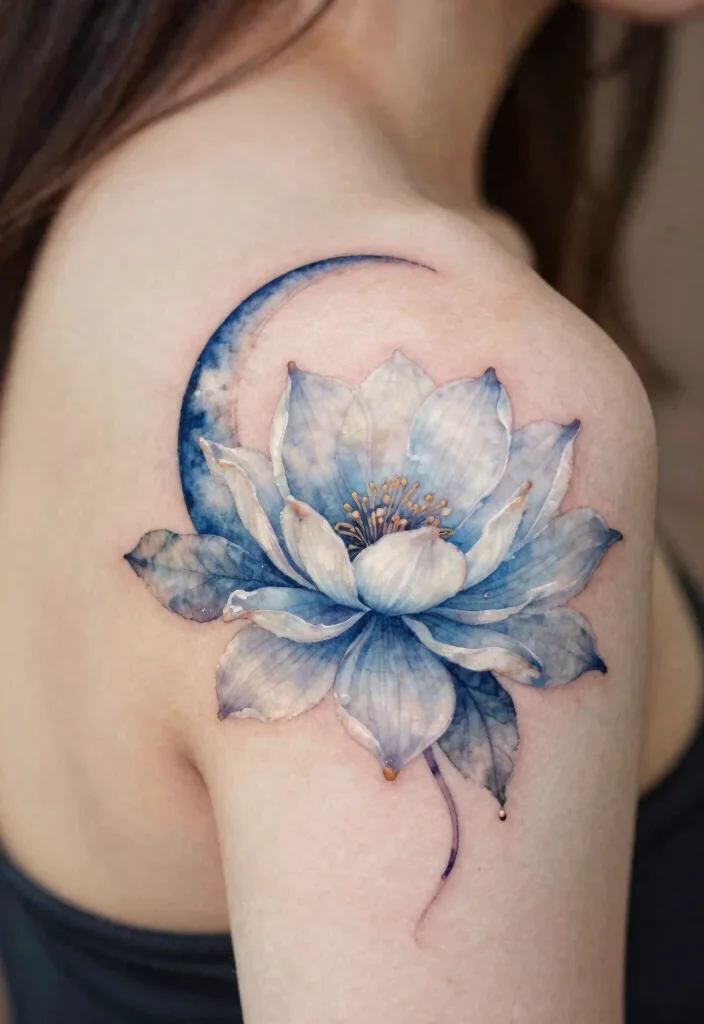 16 Flower on Shoulder Tattoo Ideas With Soft Feminine Detail - 4. Mystical Moonflower 1