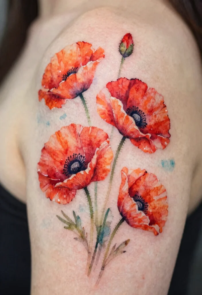 16 Flower on Shoulder Tattoo Ideas With Soft Feminine Detail - 8. Soft Poppy Petals 1
