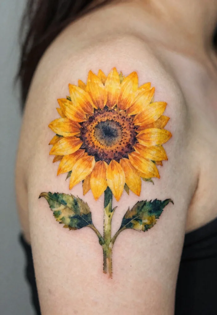 16 Flower on Shoulder Tattoo Ideas With Soft Feminine Detail - 9. Playful Sunflower 1