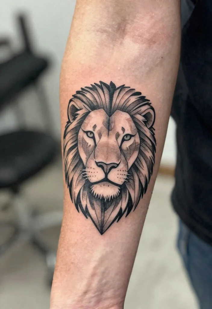 16 Geometric Lion Tattoo Design Ideas With Modern Power - 1. The Minimalist Majesty 1