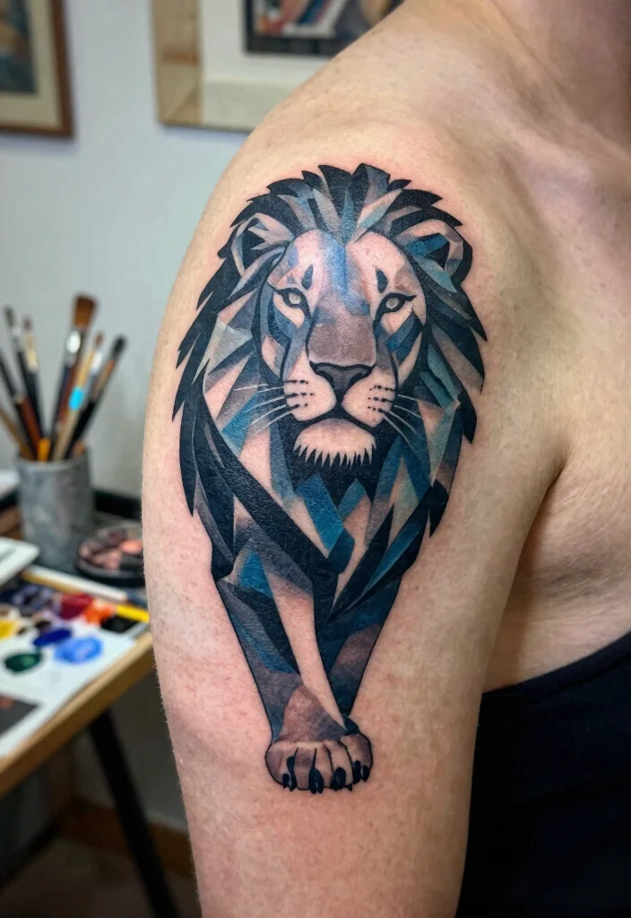 16 Geometric Lion Tattoo Design Ideas With Modern Power - 2. Abstract Lion Silhouette 1