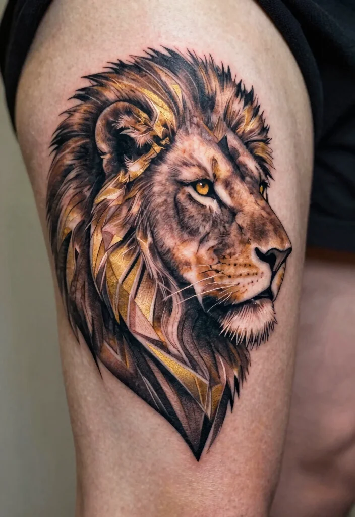 16 Geometric Lion Tattoo Design Ideas With Modern Power - 3. The Regal Profile 1