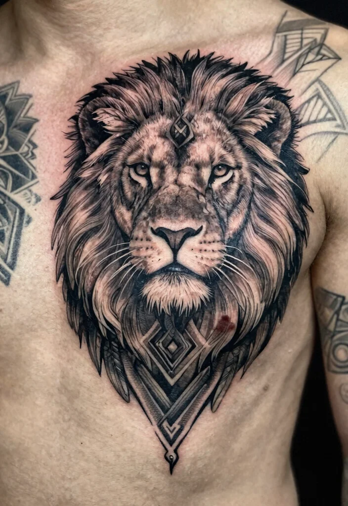 16 Geometric Lion Tattoo Design Ideas With Modern Power - 5. Ornate Geometric Patterns 1