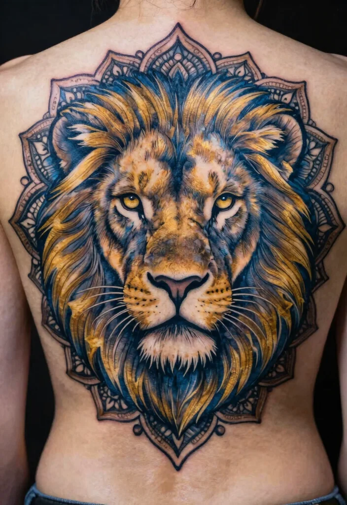 16 Geometric Lion Tattoo Design Ideas With Modern Power - 6. Lion Mandala Fusion 1