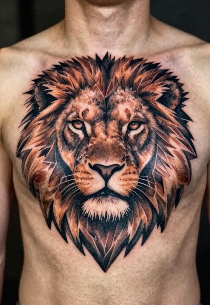16 Geometric Lion Tattoo Design Ideas With Modern Power - 8. Geometric Lion Head 1