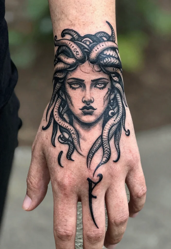 16 Medusa Hand Tattoo 2026 Trending Ideas With Fierce Energy - 10. Tribal Medusa Tattoo 1
