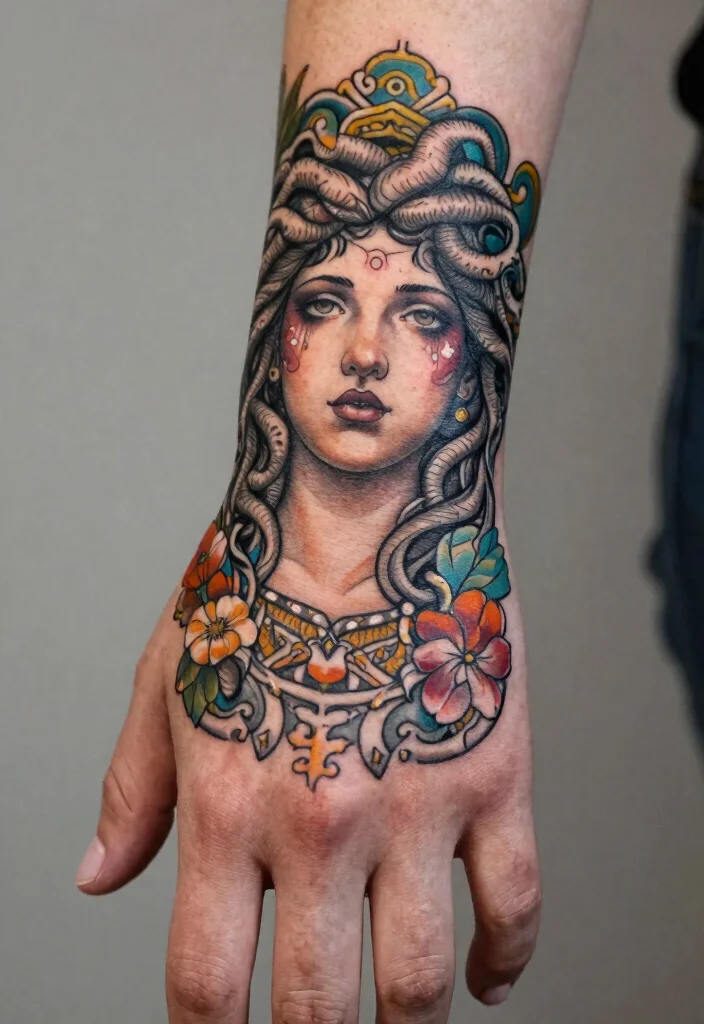 16 Medusa Hand Tattoo 2026 Trending Ideas With Fierce Energy - 13. Medusa in Art Nouveau Style 1