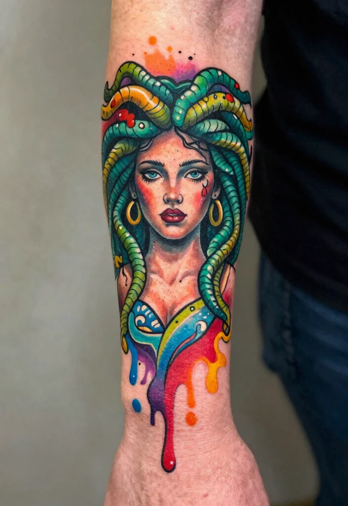 16 Medusa Hand Tattoo 2026 Trending Ideas With Fierce Energy - 16. Medusa with Color Splash 1