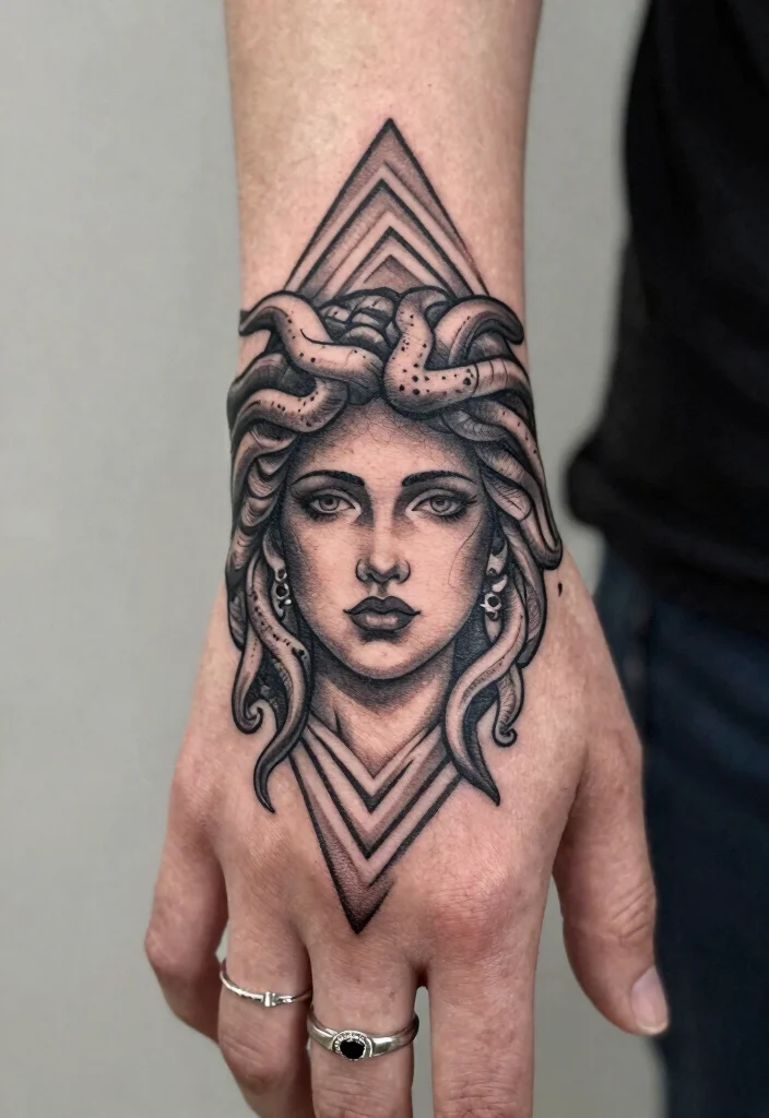 16 Medusa Hand Tattoo 2026 Trending Ideas With Fierce Energy - 4. Medusa with Geometric Patterns 1