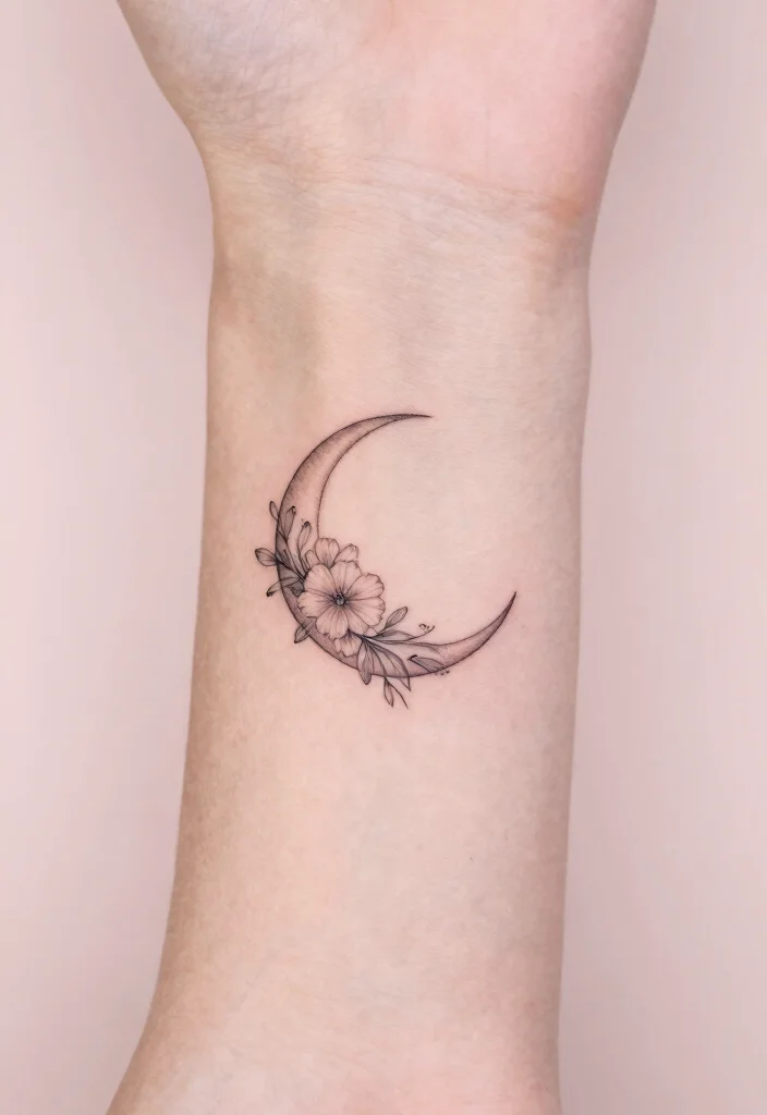 16 Moon Tattoo Fine Line Ideas With Subtle Beauty - 1. Minimal Crescent Moon 1
