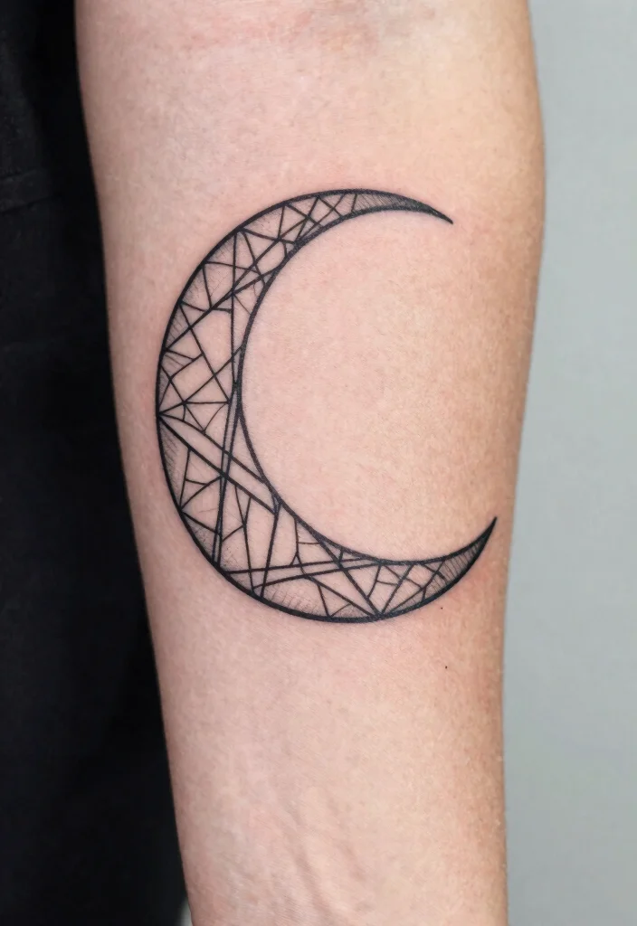 16 Moon Tattoo Fine Line Ideas With Subtle Beauty - 11. Geometric Moon Design 1