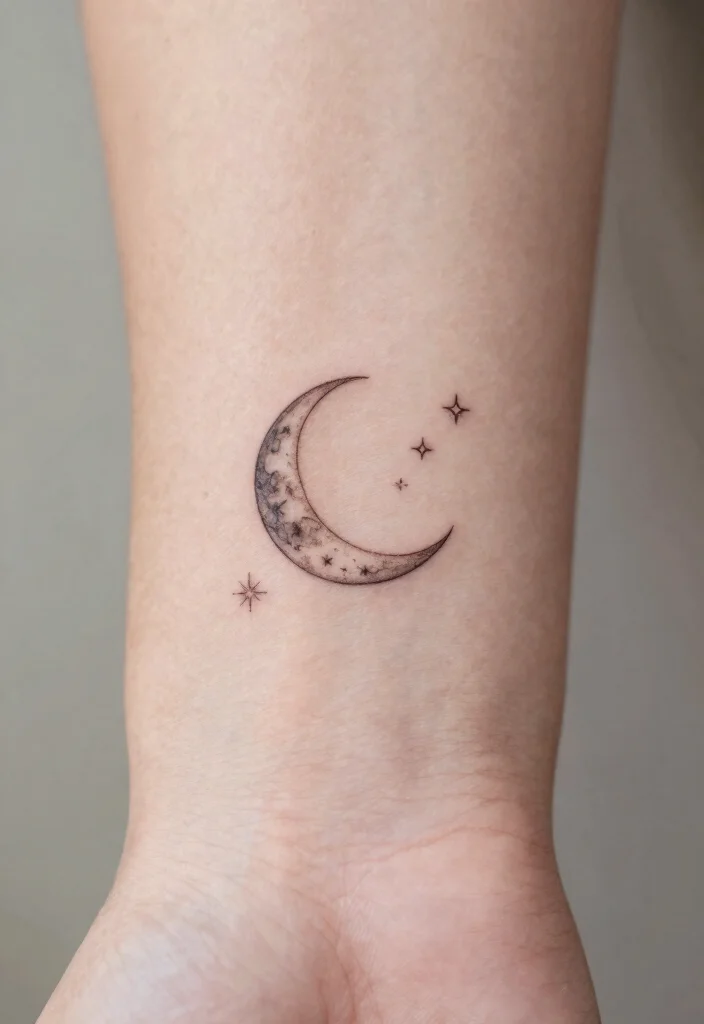 16 Moon Tattoo Fine Line Ideas With Subtle Beauty - 12. Night Sky with a Moon 1
