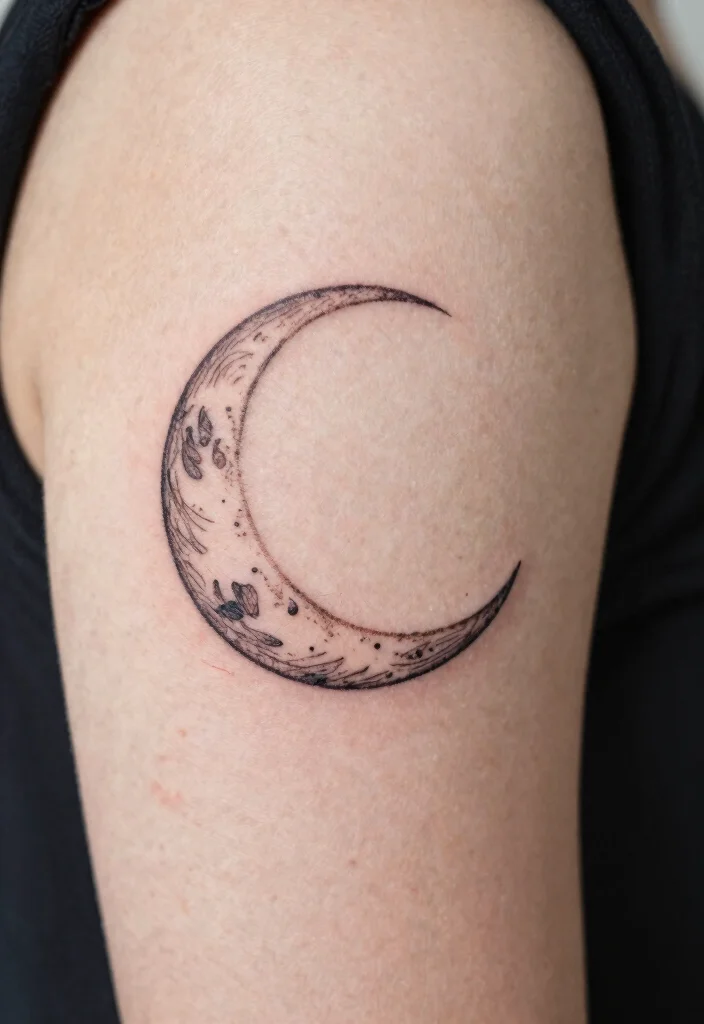16 Moon Tattoo Fine Line Ideas With Subtle Beauty - 15. Hand-Drawn Style Moon 1