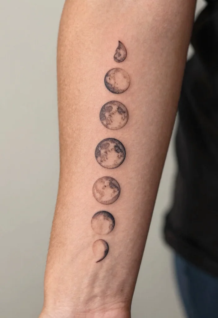 16 Moon Tattoo Fine Line Ideas With Subtle Beauty - 3. Moon Phases Progression 1