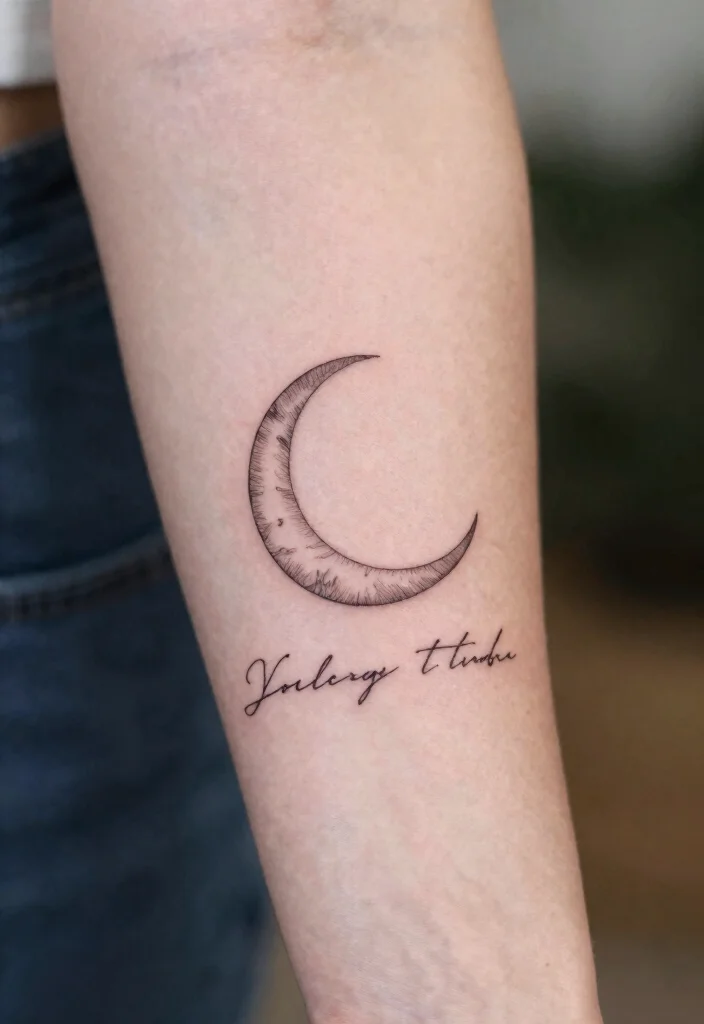 16 Moon Tattoo Fine Line Ideas With Subtle Beauty - 7. Moon with a Quote 1