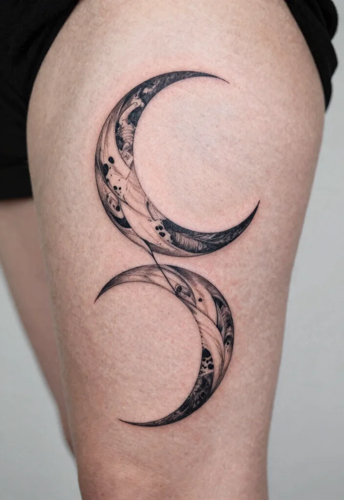 16 Moon Tattoo Fine Line Ideas With Subtle Beauty - 8. Abstract Moon Shapes 1