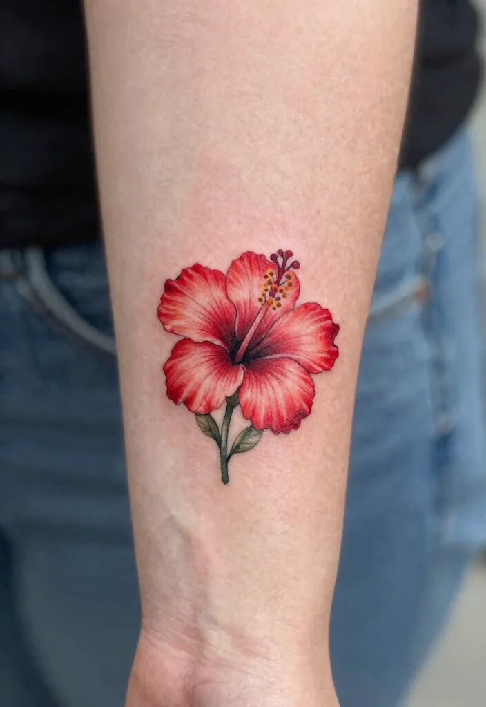 16 Red Hibiscus Tattoo Ideas With Tropical Energy - 10. Cute Finger Tattoo 1