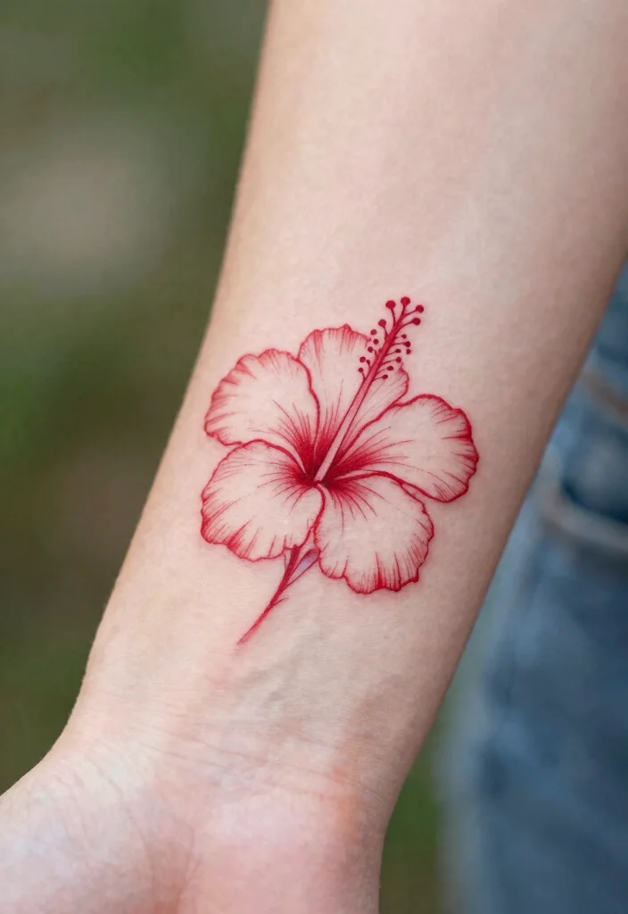 16 Red Hibiscus Tattoo Ideas With Tropical Energy - 2. Minimalist Hibiscus 1