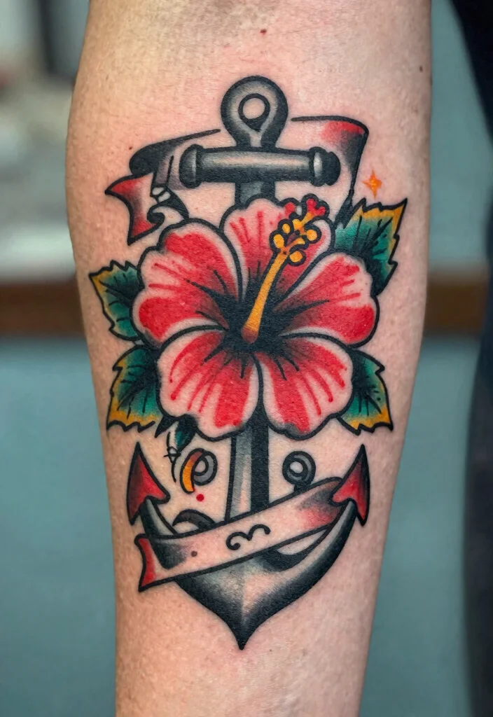 16 Red Hibiscus Tattoo Ideas With Tropical Energy - 4. Vintage Hibiscus Design 1