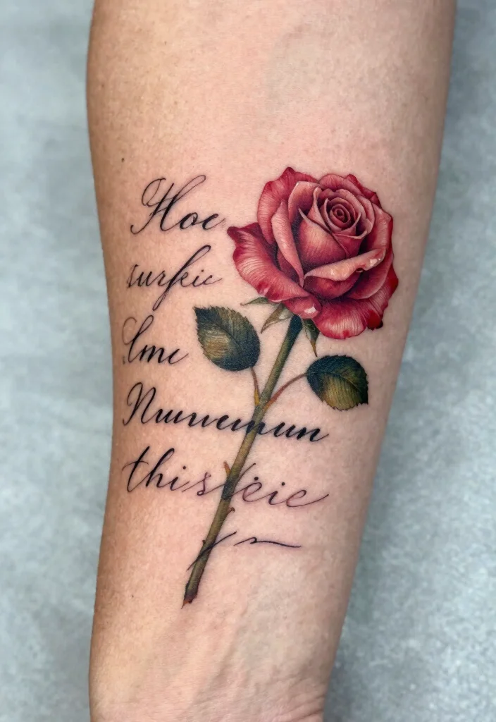 16 Rose Tattoo Realistic Ideas That Look Stunning - 11. Rose with Inspirational Quotes 1