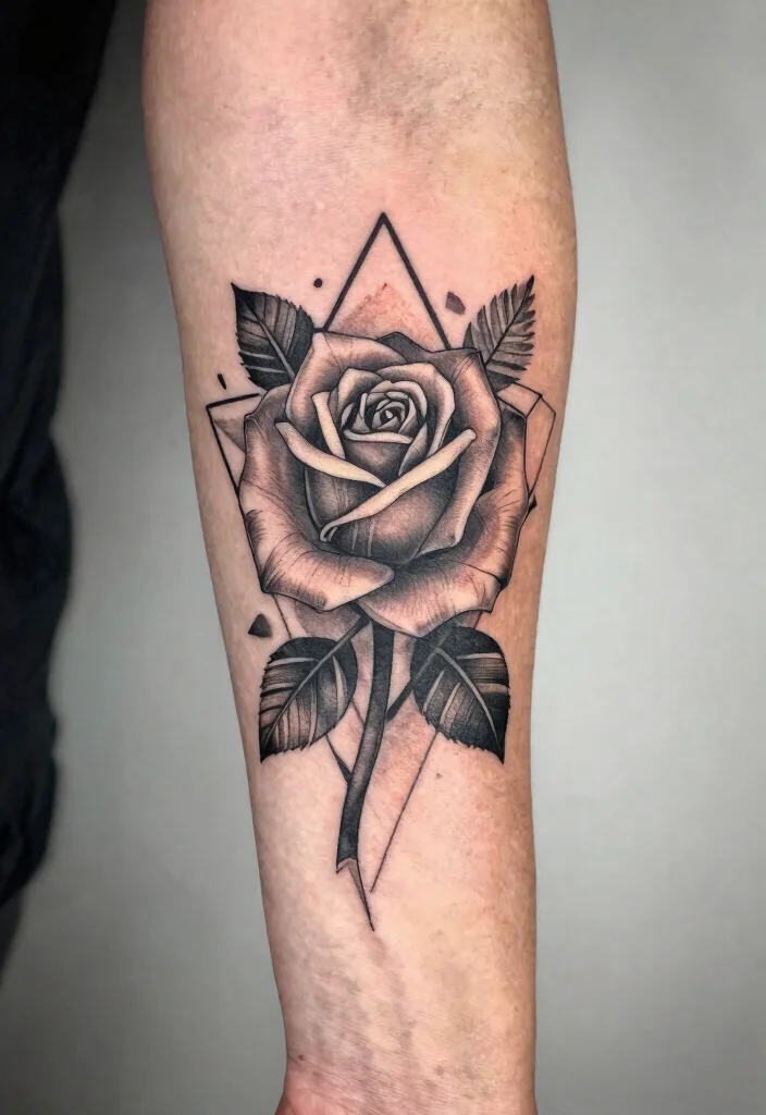 16 Rose Tattoo Realistic Ideas That Look Stunning - 5. Geometric Rose Tattoos 1