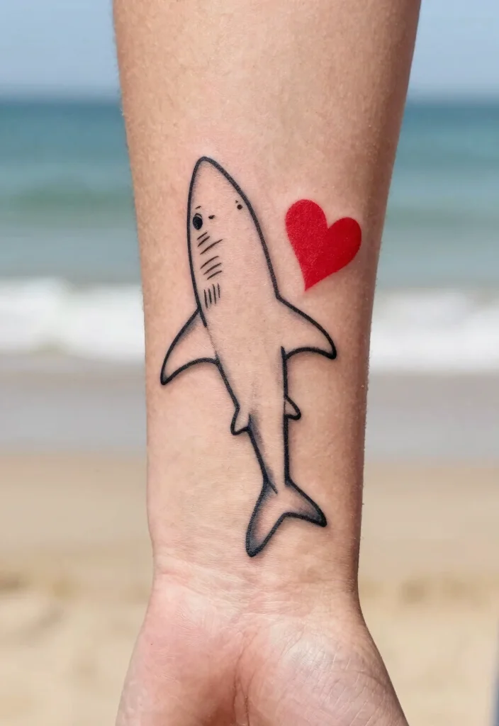 16 Shark Outline Tattoo Ideas With Clean Bold Lines - 14. Shark with Heart 1